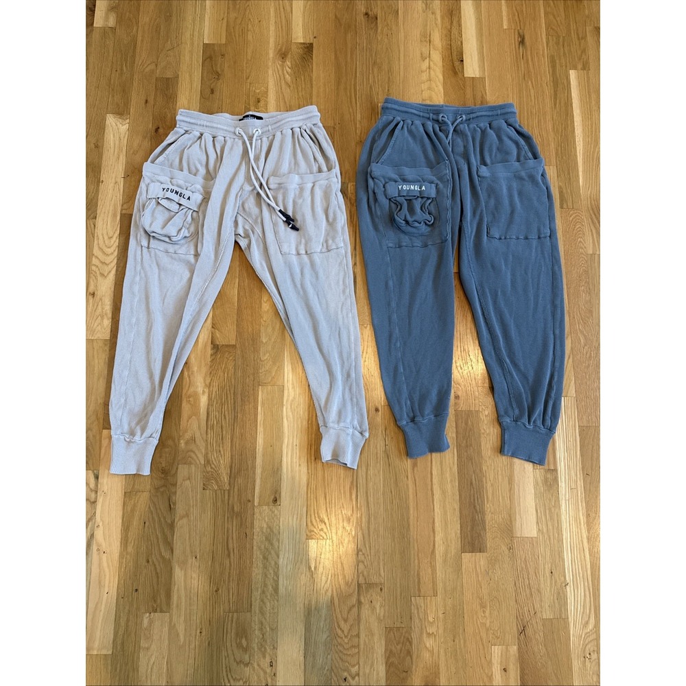 (2) Youngla Cargo Pants Mens Small Y2K Convoy Utility Streetwear Beige & Green